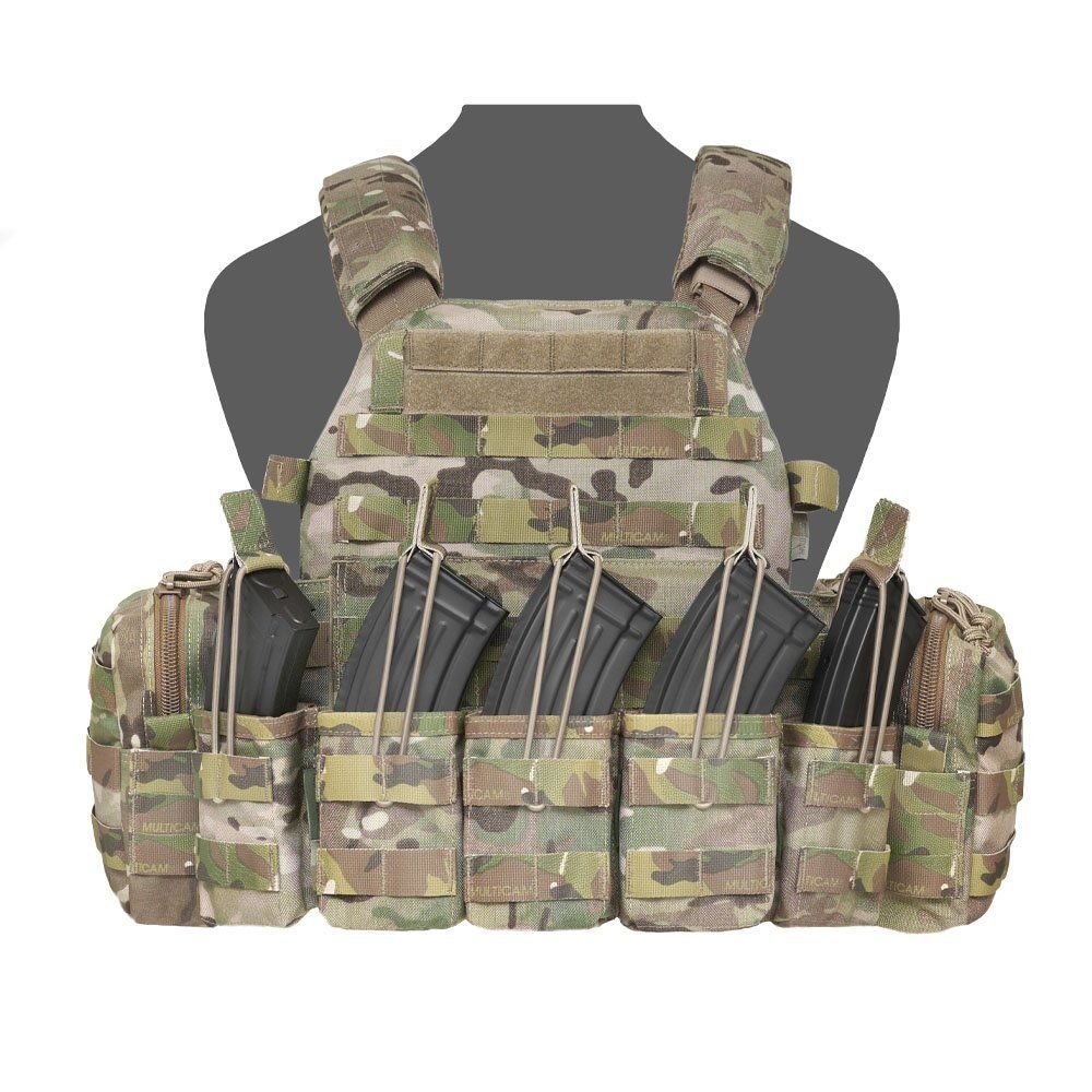 Warrior / DCS 7,62 AK/5,56 Plate Carrier Combo with 5x 5.56/ 7.62 AK Open Mag Pouches, 2x Utility Pouches Combo - MultiCam
